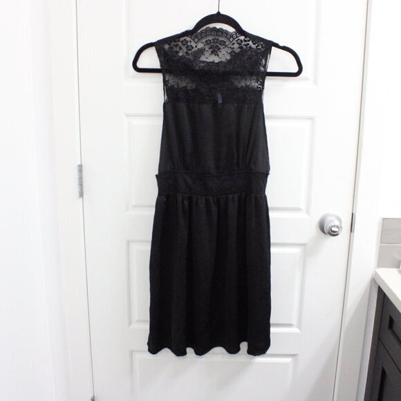Free People Tea for Two Lace Neckline Mini Slip Dress Black Sleeveless Medium - Picture 3 of 4